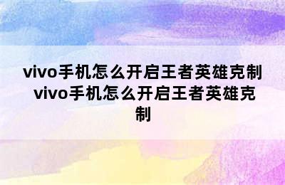 vivo手机怎么开启王者英雄克制 vivo手机怎么开启王者英雄克制